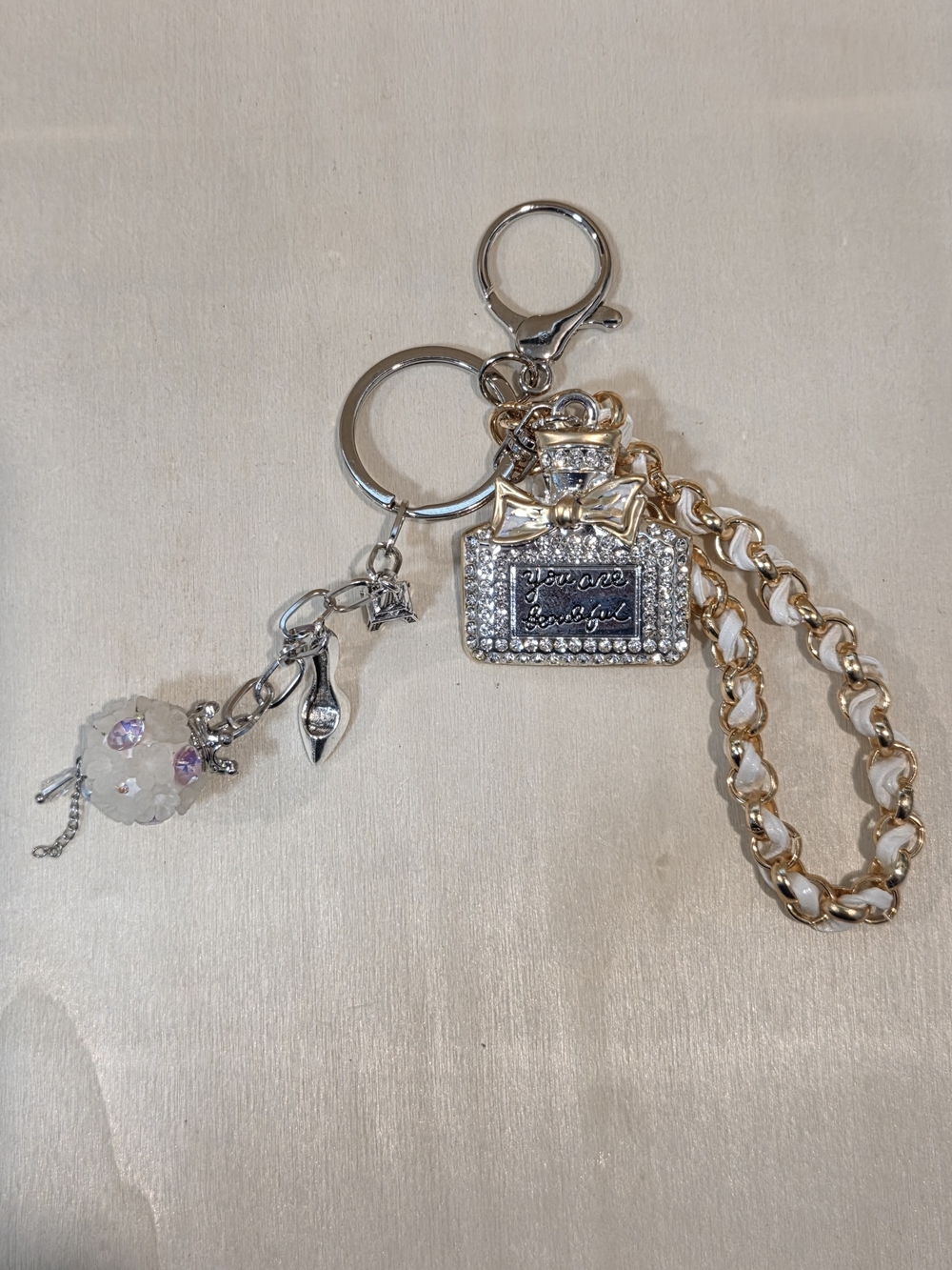 Luxury Rhinestone Perfume Bottle Keychain Interlocking Chain Bag Charm